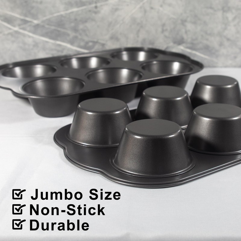 Bakexcel Non-Stick Jumbo Muffin Pans, 3.5" 6-Cup Set of 2