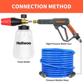 Heliwoo Pressure Washer Gun with Foam Cannon & 50ft Power Washer Hose, 3600PSI Pressure Washing Kit with 15" Extension Wand & 7 Nozzle Tips, 3/8'' Quick Connector & M22 15mm/14mm Fittings