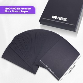 Crtiin 100 Sheets Black Sketch Drawing Paper Heavyweight Paper 150 GSM /100 Lbs Artist Drawing Paper Sketchbook for Colored Pencil, Oil Pastel, Charcoal, Graphite, Gel Pen, Ink, Chalk (5 x 7 Inches)
