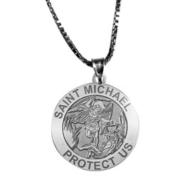 PicturesOnGold.com Sterling Silver Saint Michael Pendant Religious Round Medal - 3/4 Inch Size of Nickel - Includes 18 inch Chain - Protection Jewelry Christian Gifts for Men & Women