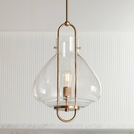 Possini Euro Design Hermine Soft Gold Pendant Light 15" Wide Modern Glam Open Oval Frame Clear Glass Curvy Shade Fixture for Dining Room House Foyer Kitchen Island Entryway Bedroom High Ceilings