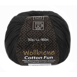 Wollbiene Cotton Fun Knitting Wool 55% Cotton - Various Colours Selection, Yarn, Amigurumi Jeans 50 g (25 Black)