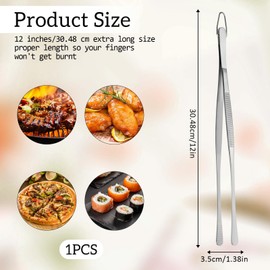 Cooking Tweezers Stainless Steel 12 Inch, Kitchen Tweezers Stainless Steel Long Cooking Tweezer Stainless Steel Metal Fine Tweezers Tongs with Precision Serrated for Grill, Culinary, Pasta, Salad