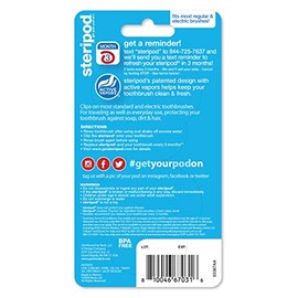 Steripod Steripod - Protector de cepillo de dientes con clip para niños, 2 unidades, color rojo y azul, 2 unidades