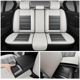 Uoheiikl Car Seat Covers for Infiniti QX70 2014 2015 2016 2017,5-Seat Nappa Leather Car Seat Cover Full Set,Waterproof Seat Protector,Anti-Slip Automotive Seat Covers,Car Interior Cover(Gray&White)