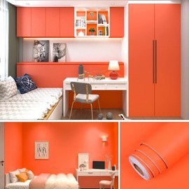 A-b-cil Bright Orange Wallpaper 88" X 16" Orange Contact Paper Peel and Stick Wallpaper Self-Adhesive Wall Paper Renter Friendly Wall Sticker Decoration for Girls Bedroom Bathroom Kids Room Walls