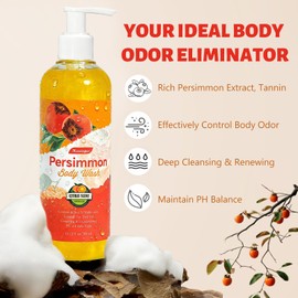 Hoveimpee Persimmon Body Wash for Women Men Odor Controlling, Natural Deodorizing and Purifying Pesimmon Soap for Old People Smell Nonenal Soap, 10.12 Fl. Oz