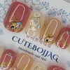 Gold Mother-of-pearl Handmade Nail Tips - Oval M / 골드자개