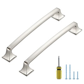 5 Pack Kitchen Cabinet Handles 6-1/4 Inch Hole Center Brushed Nickel Cabinet Pulls Solid Drawer Pulls for Kitchen Cabinet Door Handles Silver Arch Dresser Handles for Cabinets and Drawers