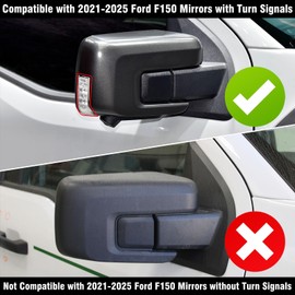 Moonlinks Compatible with 2021 2022 2023 2024 2025 Ford F150 Right Side Mirror Cover Replacement, Glossy Black Exterior Right Passenger Side Door Rear View Mirror Cap Trim, with Turn Signal Light