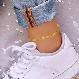 GoldChic Anklet Women's Gold Anklet for Women Girls 4 mm Wide Classic Curb Chain Anklet Bracelet Zirconia Anklet 22 cm + 5 cm Adjustable Summer Beach Foot Jewellery, Copper