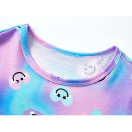 Tebbis Tie Dye Pajamas for Big/Tween Girls - Colorful Smiling Face and Heart Pattern PJ Set Kid Size 12