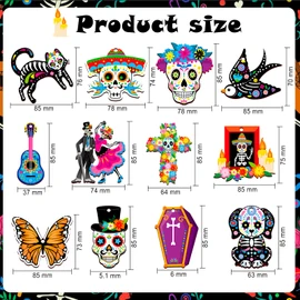 HOWAF 36pcs Day of The Dead Wood Ornaments, Dia De Los Muertos Decorations Hanging Wooden Sign for Mexican Dia de Los Muertos Altar Decor, Black Cats Sugar Skull Marigold Hanging Ornaments
