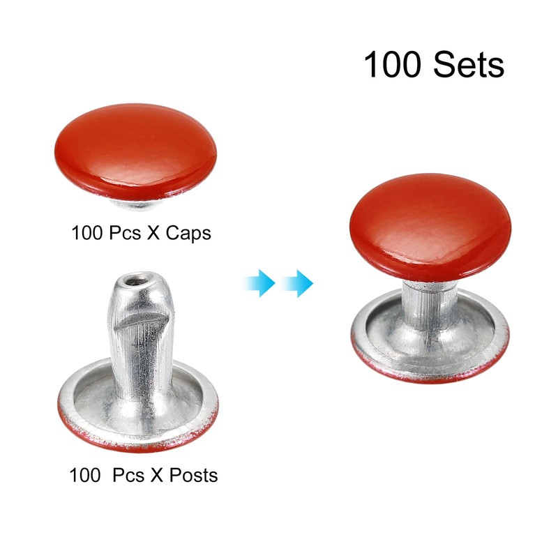 sourcing map 100 Sets Leather Rivets, 8mm Double Cap Rivets
