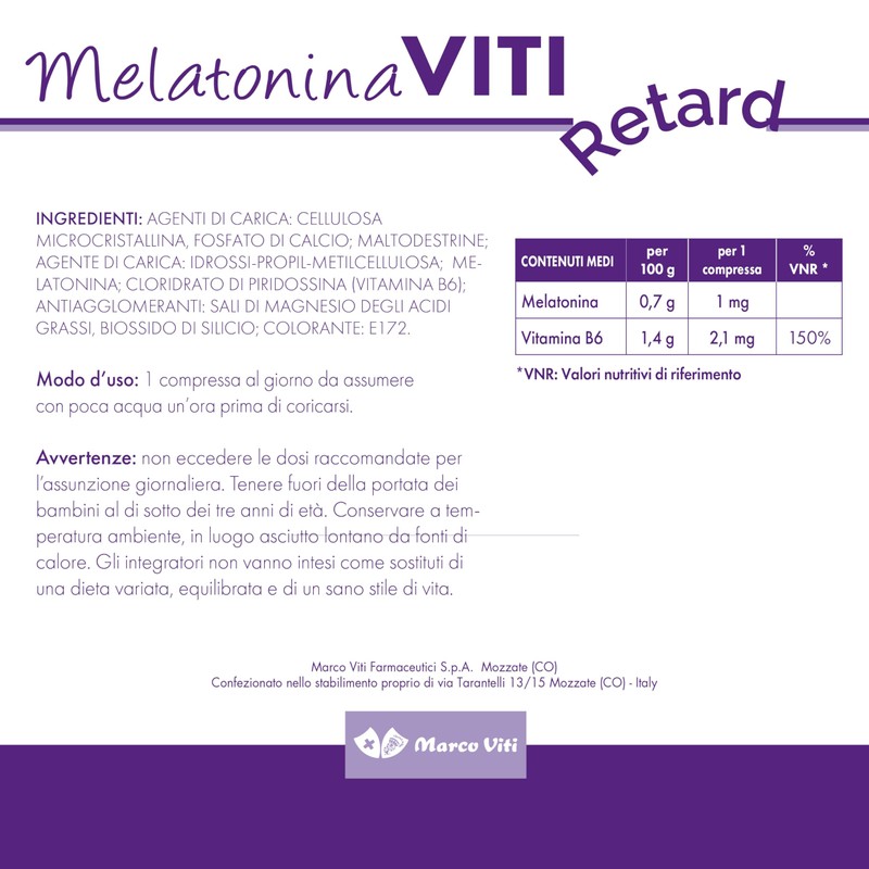 Melatonina Viti Retard - 180 Compresse a Rilascio Prolungato, Integratore