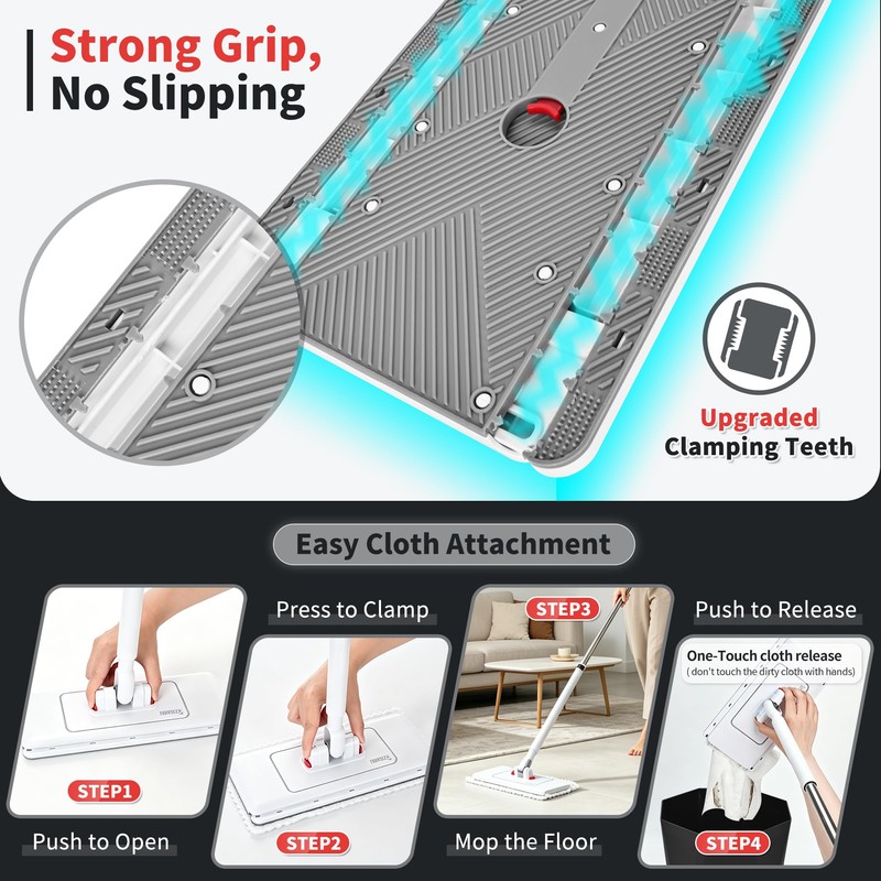 2-in-1 Dual Size Hands Free Flat Mop, Snap Grip Mini