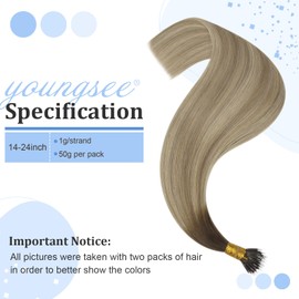 YoungSee Nano Hair Extensions Ombre Nano Bead Extensions Darker Brown With Light Brown to Blonde Nanolink Hair Extensions Balayage Nano Extensions Human Hair 16in 50g/50s