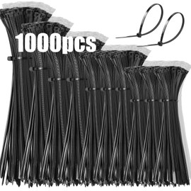 DUNSOO DUNSOO Kabelbinder 1000 Stck Kabelbinder Set 100/150/200/250/300mm kabelbinder Schwarz Kabelbinder UV Best?ndig Temperaturbest?ndig, Chemische Resistenz Cable Ties Heavy Duty Starke Zip Ties