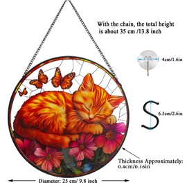 ZUSANG Cat Pattern Suncatcher Stained Glass for Kitty Lovers, Stain Glass Windows Hanging 9.8'' Painted Sun Catcher Hangings Sleeping Cat Home Decor Gift for Women