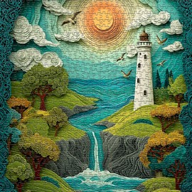 Lighthouse Puzzles for Adults 1000 Pieces, Ocean Puzzles Sunset Bird Nature Scenic Paper Cut Art, Sea Nature Scenery Challenge Jigsaw Puzzle