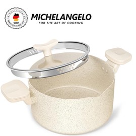 MICHELANGELO Nonstick Pasta Pot with Strainer Lid, 6 Quart Stock Pot with Twist and Lock Handles, Multipurpose Cooking Pot - Color: White