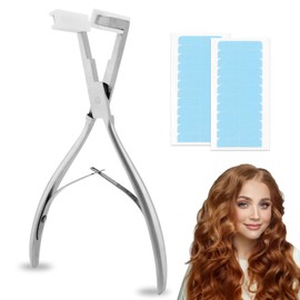 Tape in Hair Extension Tools Kit, Flat Surface Stainless Steel Tape in Hair Extensions Plier + 2 Hair Extension Tape,Tape in Pliers, Hair Extensions Styling Tools(COLOR:Silver)