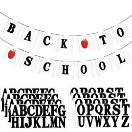 Mooliwe Large Welcome Back Banner Decorations, Back to School Party Supply DIY Bunting Garland for Classroom Teacher Team Coworkers Office Bulletin Board Decor, Teacher's Gift(White,Notebook)