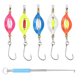 JaneYi 5 Piece Trout Fishing Spoon Set Trout Bait Spoon Twister Spinner Trout Blinker Single Hook UV Active and Self-Luminous Favourite Bait Spoon Set with Fishing Hook Remover and Box