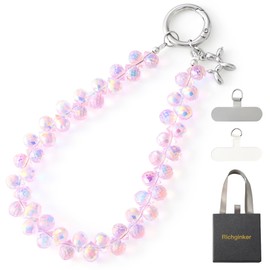 Crystal Phone Wrist Strap Phone Charm Chain Keychain Beaded Cellphone Lanyard with Tether Tab Hands-Free Wristlet Bracelet Wrist Grip Strap for Women, D-Pink Ab