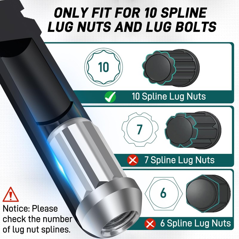 Bestwork 10 Spline Lug Nut Key, Dual-Reinforced 10 Spline Lug