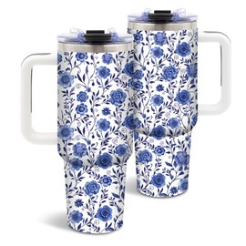 DUUV Floral Gifts for Women, Flower Tumbler, Flower Gift for Her on Christmas Birthday Mothers Day, Watercolor Designed Gift Ideas, 40 Oz Tumbler with Handle