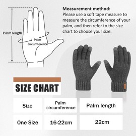 2XK-NOV 1 pair of touchscreen knitted gloves, winter gloves with fleece lining (palm circumference 16-22 cm), wool gloves, mittens for women, outdoor, darkgray