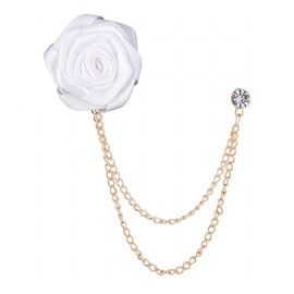Rose Flower Pin Brooch for Men Long Chain Fringe Lapel Pin Fabric Boutonniere Pins Enhance Image Dress Accessories Groomsman Wedding Suit Accessories (White Flowers Gold Chain)