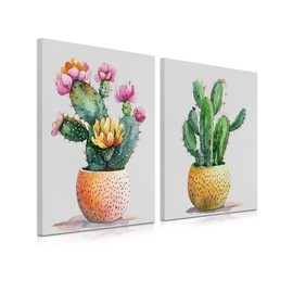 Succulent Plants Bathroom Decor Wall Art Green Cactus Pictures Canvas Print Watercolor Botanical Paintings for Modern Framed Home Decoration 12x16 Inchx2 pcs