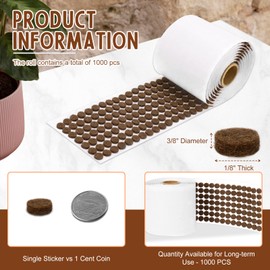 1000 Pcs 3/8" Self Adhesive Felt Furniture Pads Brown Cabinet Door Bumpers 1/8" Thick Small Felt Pads Round Furniture Feet Floor Protectors for Kitchen Chair Legs Hardwood Floors Coasters Drawers