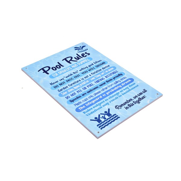 Pool Rules Novelty Sign - A4 Size, Waterproof, Suitable for Indoor or Outdoor use. Drill holes for fixing, stylish design. Ideal for holiday accommodation with a pool.
