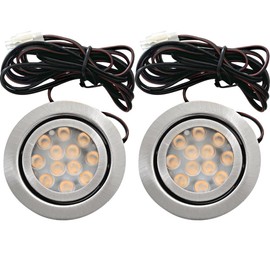 Emma LED Furniture Recessed Spotlights, 12 V, Flat, 2 x 3 W, 200 lm with Cable, AMP Plug, 3200 K Warm White, Hole Cut: 64 to 68 mm, Depth 22 mm, Swivelling, IP20, Colour Brushed Stainless Steel