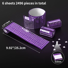 Art3dwallpanels 6 Pack Self Adhesive Glass Mirror Mosaic Disco Tiles Small Square Mirror Sticker for for DIY Disco Ball, Disco Cowboy Hat, Vase, Bottle, Interior Decoration, 2364 Pieces, Purple