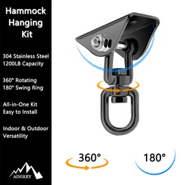 Heavy Duty Hammock Hanging Kit, 360° Rotating 1200 lb Swing Hangers for Hammock Chair Stand, Seat, Porch Swing, Yoga, Tree, Ceiling Mount, Indoor Outdoor Hanging Hardware Black | Pack of 2