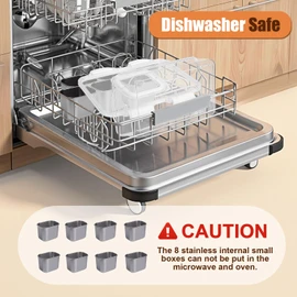 Snackle Box Container, 304 Stainless Steel Snack Containers, Portable Snacklebox for Veggie, Candy, Divided Serving Tray with Lid and Handle, 8 Compartment Fruit Platter for Party, Picnic, Travel