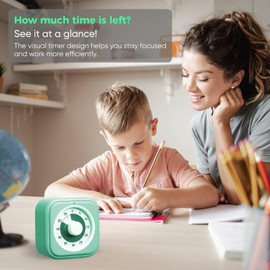 60 Minute Visual Timer for Kids, Silent Countdown Clock, Time Management Tool for Homeschool Study Supplies, Classroom, Home, Kitchen, Desk (Green)