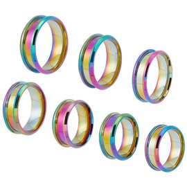 UNICRAFTALE 14pcs Rainbow Blank Core Ring Size 6-12 Stainless Steel Grooved Ring with Velvet Pouches Round Empty Ring for Inlay Ring Jewelry Wedding Band Making