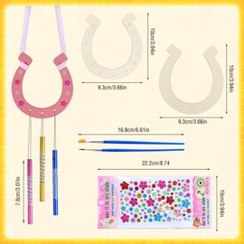 Aitsite Pack of 16 Wind Chime Craft Set Children's Horseshoe Wind Chime Made of Wood DIY Craft Colouring Creative Sets for Girls Boys Craft Set Children's Birthday Garden Decoration