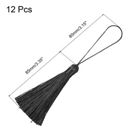 sourcing map 12 Pieces 6.5 Inch Bookmark Tassels Silky Soft Mini Tassel with Loops for Key Chain Graduation Handmade DIY Craft Accessories Black