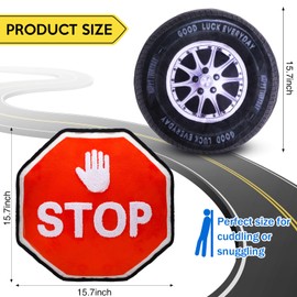 2 Pcs Racing Room Pillow Decorations Set 15.7 Inch Big Creative 3D Simulation Wheel Pillow Funny Traffic Cone Traffic Light and Stop Sign Plush Pillow Soft Car Tire Pillow for Kid Room (Stop Sign)