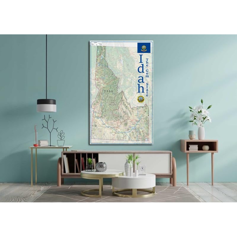 Idaho State Physical Map - 16.5 x 26.9 Inches -