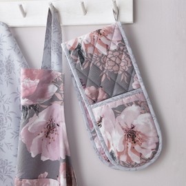Catherine Lansfield Kitchen Dramatic Floral Cotton Double Oven Glove Grey