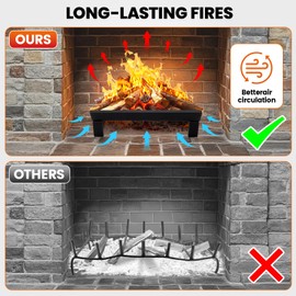 G GOOD GAIN Fireplace Grate 13 inch - Wood Stove Grates Heavy Duty | Fireplace Log Holder | Firewood Log Burning Wrought Iron Rack | Fire Pit Tray for Indoor Chimney Hearth & Outdoor Kindling Tool