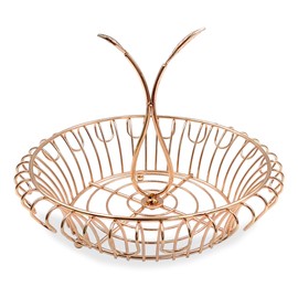 ALLCENER Fruit Bowl for Kitchen Counter, Fruit Basket with Leaf-shaped Handle, Stylish & Functional Fruit Holder, Gold Basket, Stylish and Functional Home Deco (Gold)