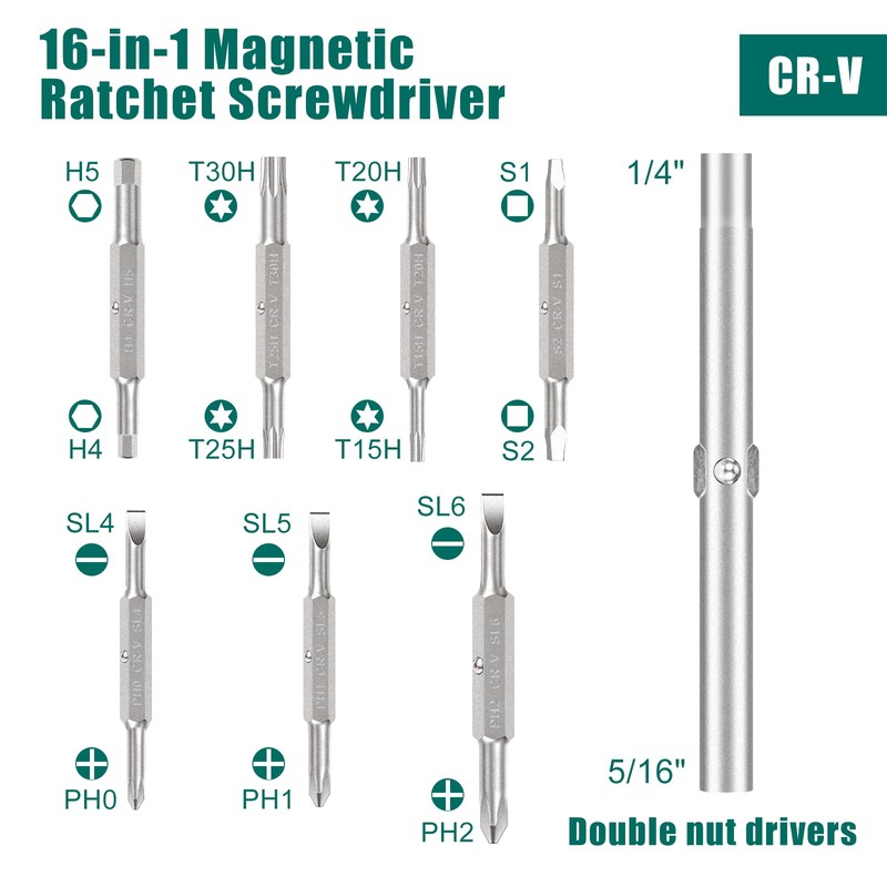 HYCHIKA Ratcheting Screwdriver 16-in-1 Multi Bit Screw Driver, Ratchet Screwdriver